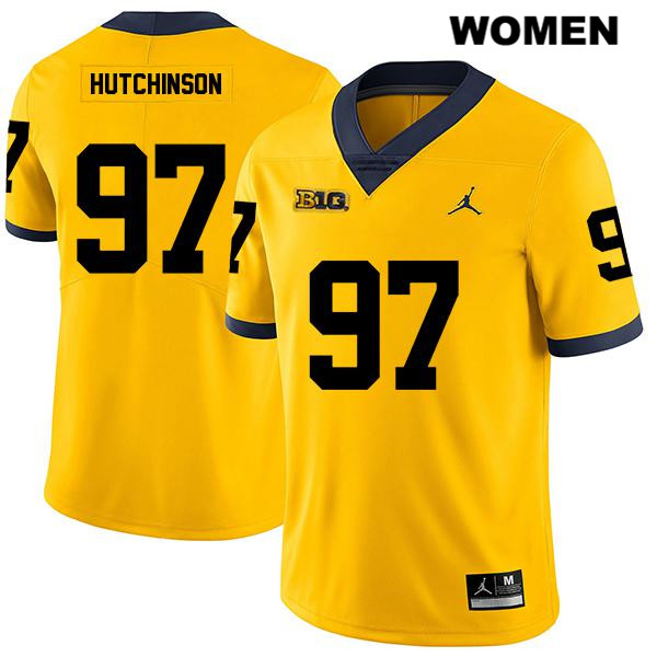 Women's NCAA Michigan Wolverines Aidan Hutchinson #97 Yellow Jordan Brand Authentic Stitched Legend Football College Jersey TQ25A42RH